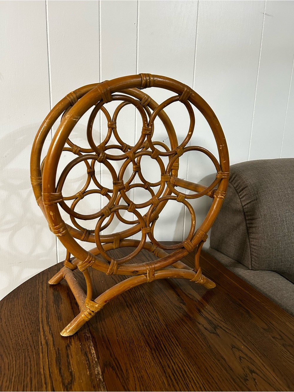 Vintage Rattan Wine Bottle Holder - Golden Brown